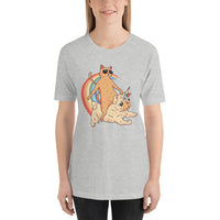 Cat Riding Unicorn Pug Dog / Premium Short-Sleeve Unisex T-Shirt