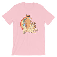 Cat Riding Unicorn Pug Dog / Premium Short-Sleeve Unisex T-Shirt